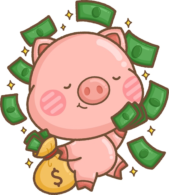 a vector of a cute pig with money related objects