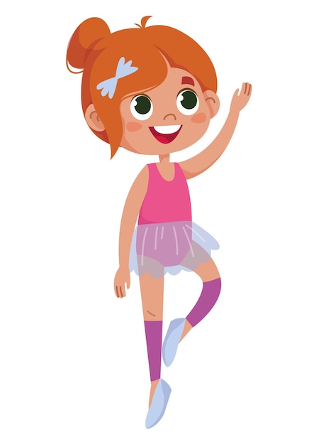 Vector cute pink ballerina girl isolated on white background. kid dancing illustration. pink dress.