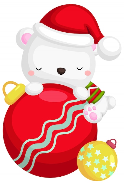 A vector of a cute polar bear on a christmas decoration