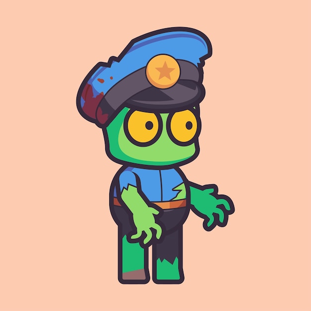 Vector cute police zombie character cartoon vector icon illustration