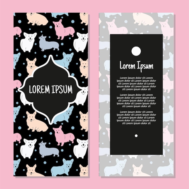 Vector cute puppies vertical frame pattern invitation greeting cards RSVP and thank you cards