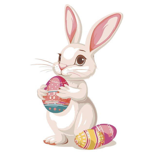 Vector cute rabbit holding easter eggs