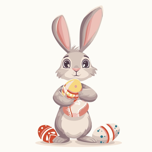 Vector cute rabbit holding easter eggs