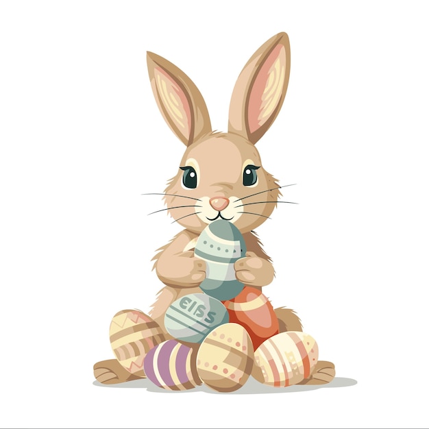 Vector cute rabbit holding easter eggs