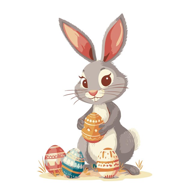 Vector cute rabbit holding easter eggs