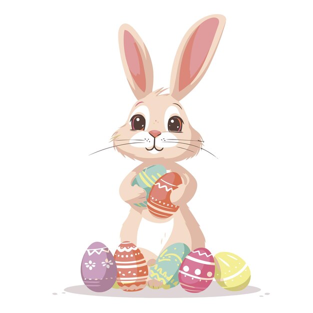 Vector cute rabbit holding easter eggs