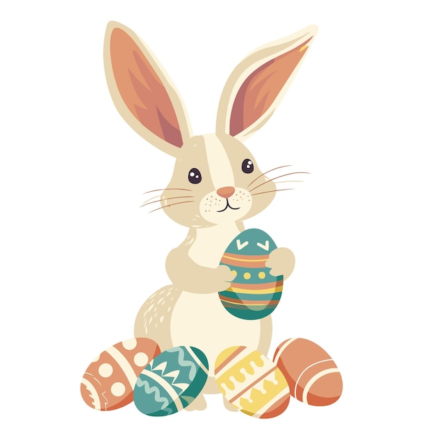 Vector cute rabbit holding easter eggs