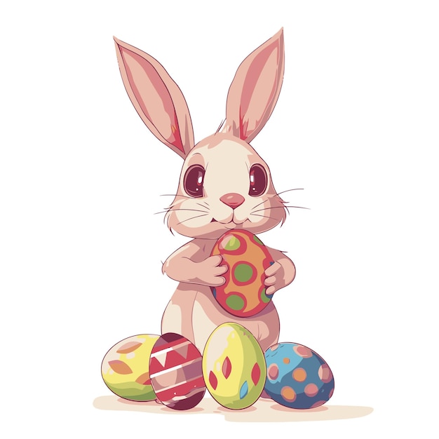 Vector cute rabbit holding easter eggs