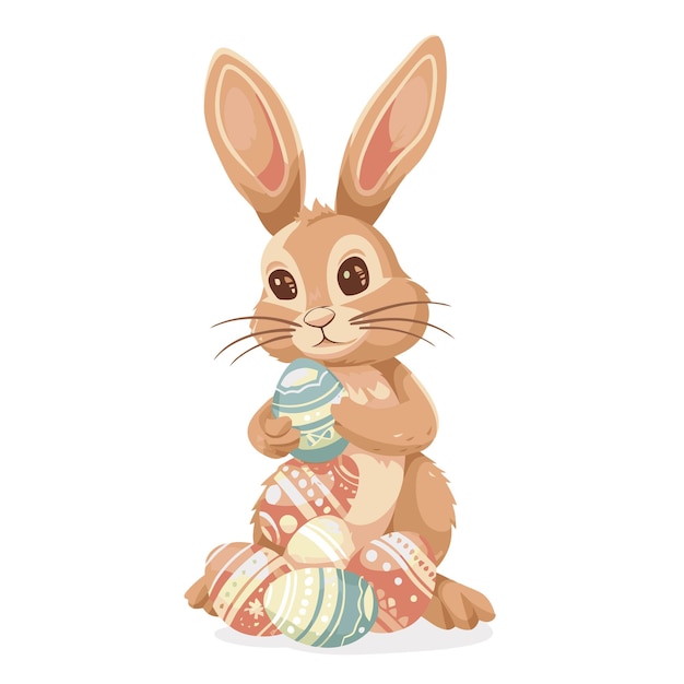 Vector cute rabbit holding easter eggs