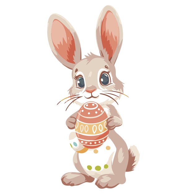 Vector cute rabbit holding easter eggs