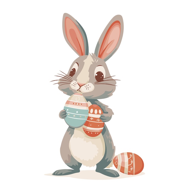 Vector cute rabbit holding easter eggs