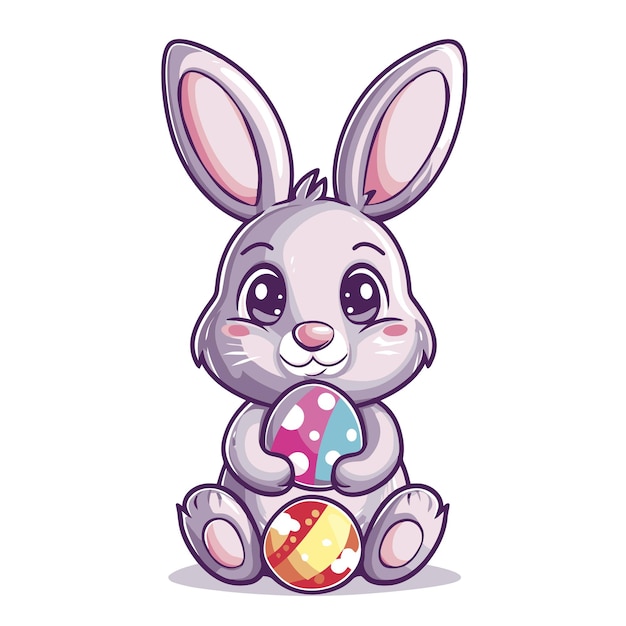 Vector cute rabbit holding easter eggs