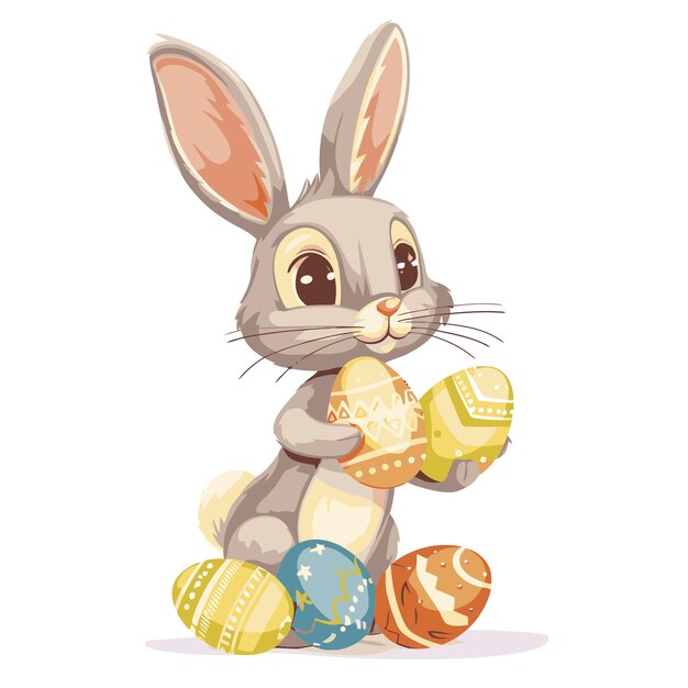 Vector cute rabbit holding easter eggs