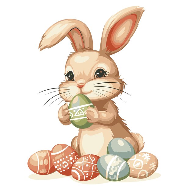 Vector cute rabbit holding easter eggs