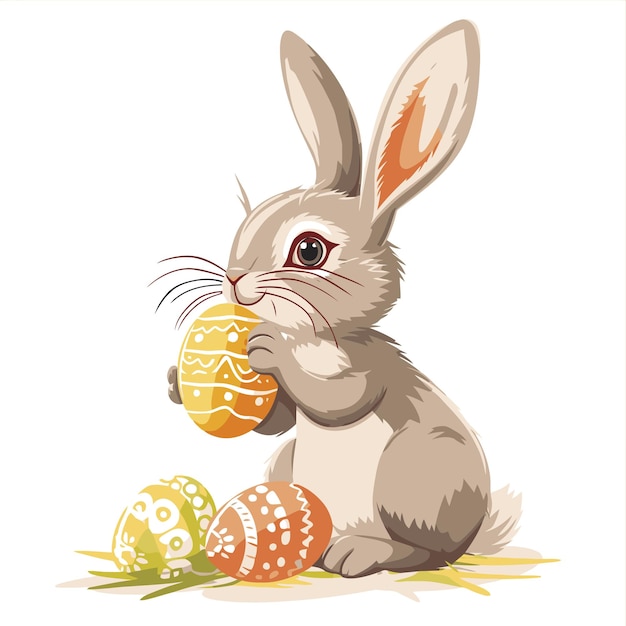 Vector cute rabbit holding easter eggs