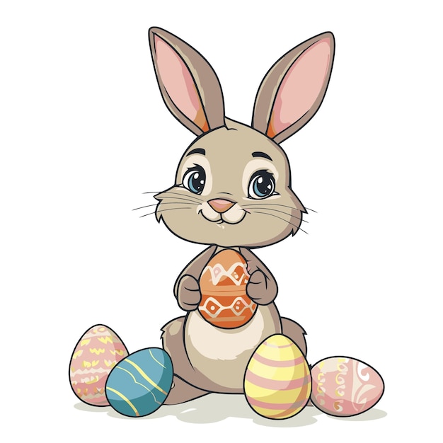 Vector cute rabbit holding easter eggs