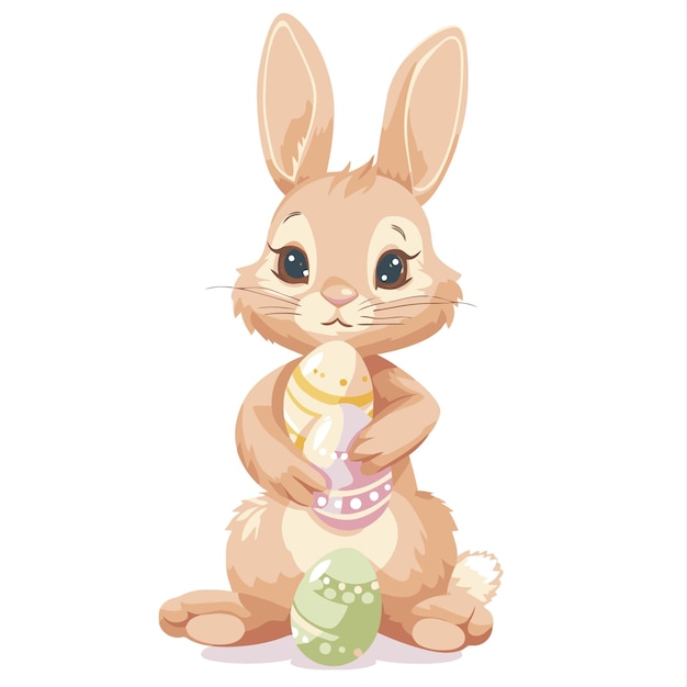 Vector cute rabbit holding easter eggs