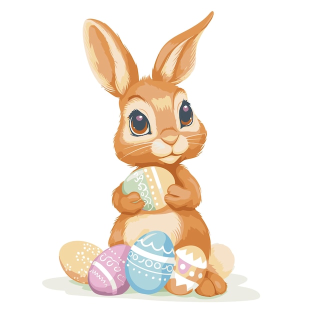 Vector cute rabbit holding easter eggs