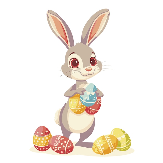 Vector cute rabbit holding easter eggs