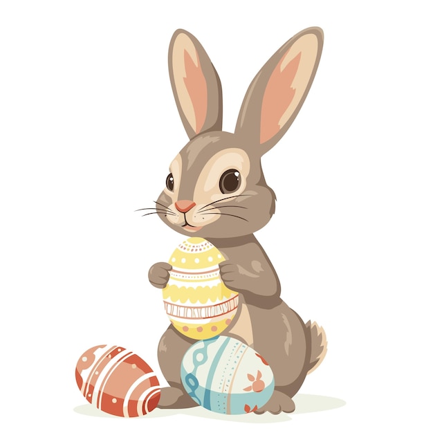 Vector cute rabbit holding easter eggs