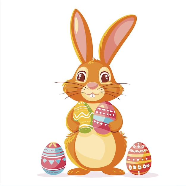 Vector cute rabbit holding easter eggs