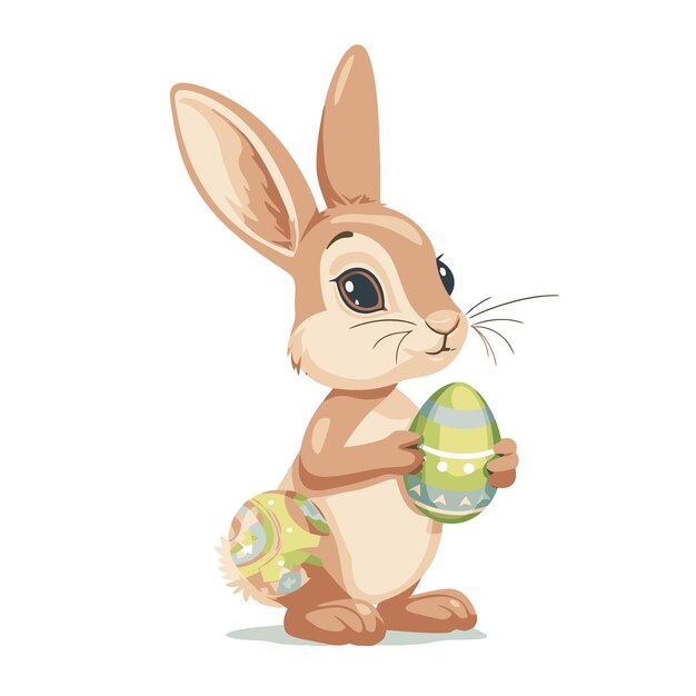 Vector cute rabbit holding easter eggs