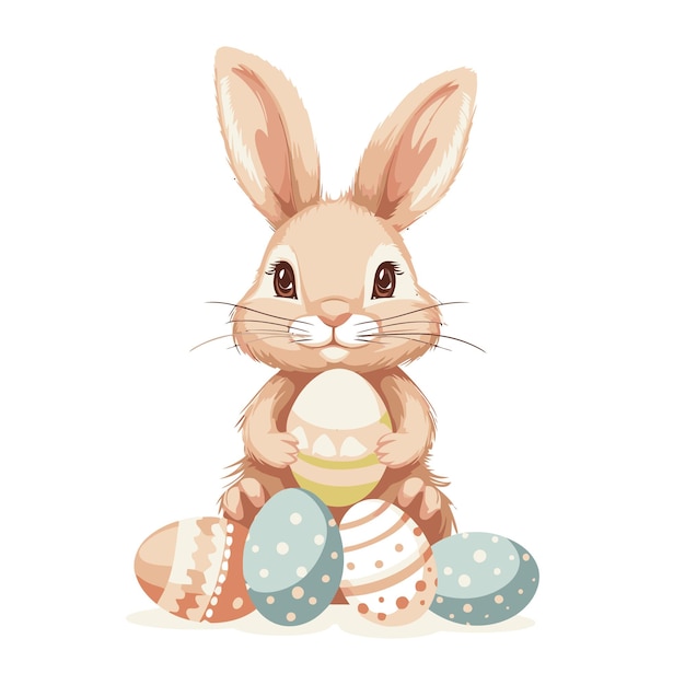 Vector cute rabbit holding easter eggs