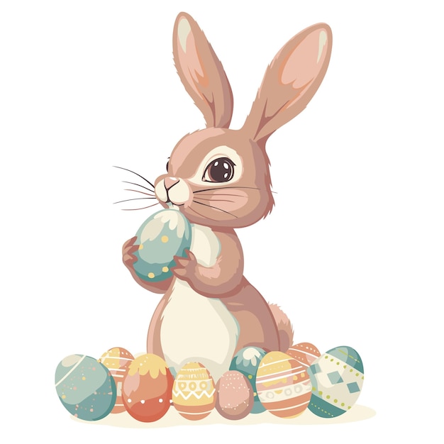 Vector cute rabbit holding easter eggs