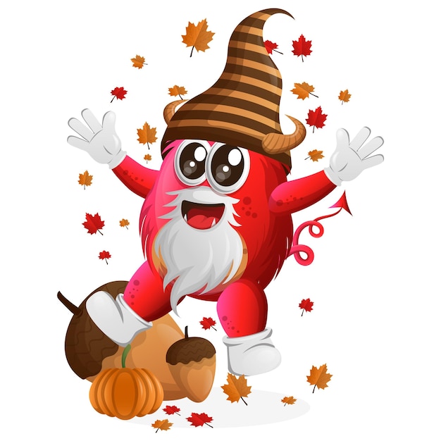 Vector Cute red monster celebrate autumn