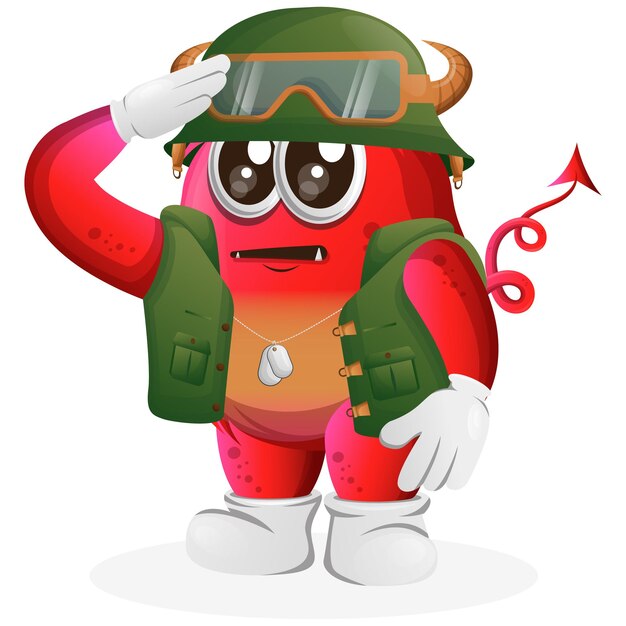 Vector Cute red monster soldier in green uniform