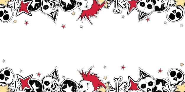 Vector cute rock n roll frame hand drawn horizontal banner