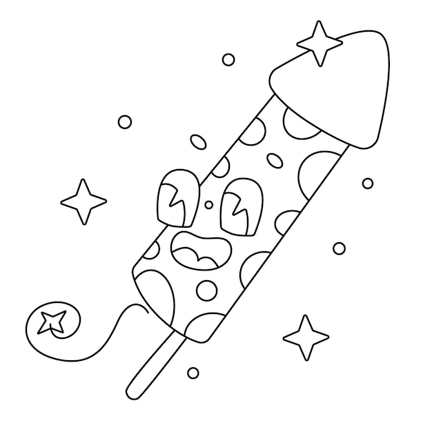 Vector cute rocket firework coloring book cartoon isolated on white Coloring page Outline