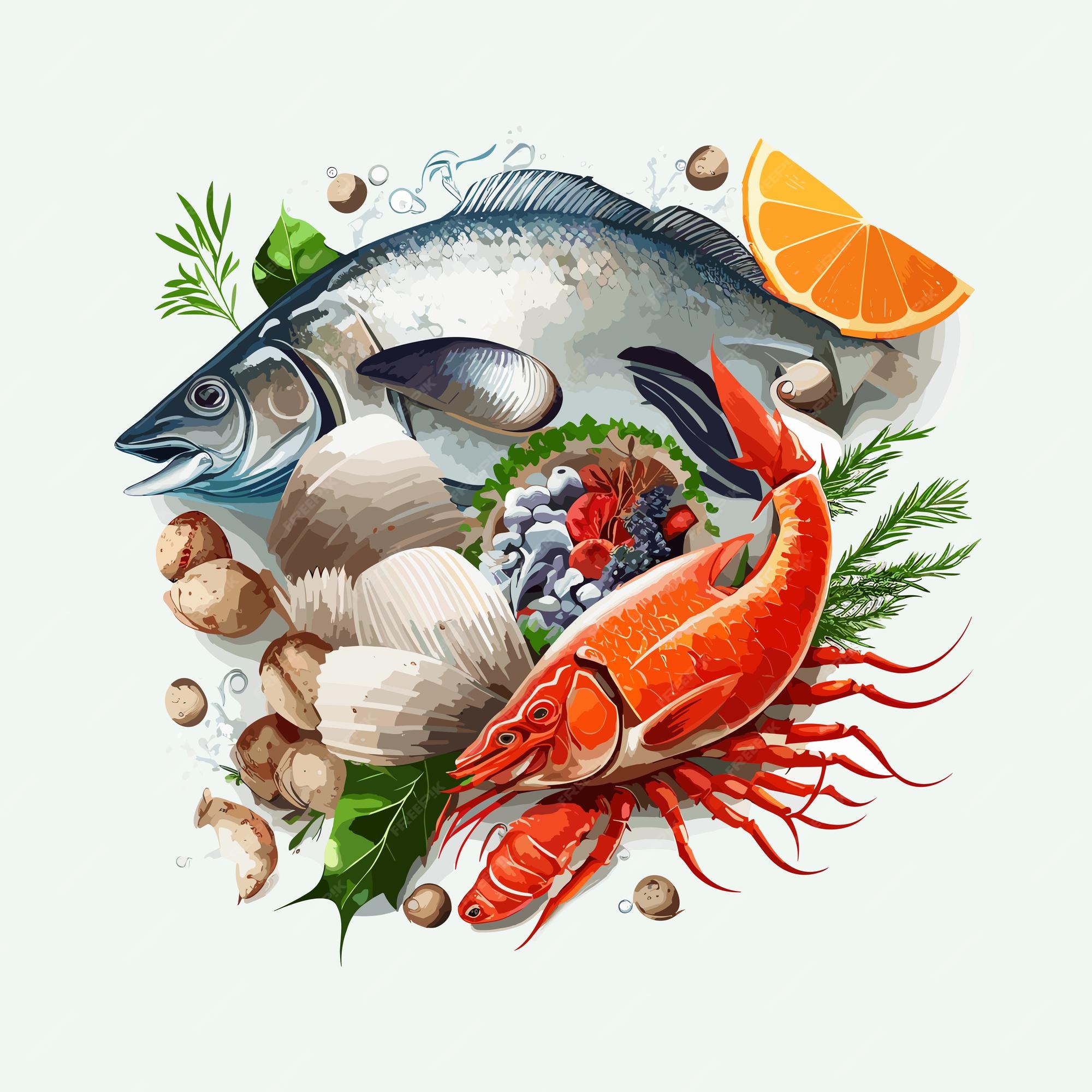 Premium Vector Vector cute seafood cartoon style