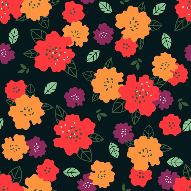 Vector Cute Seamless Floral Pattern on dark background