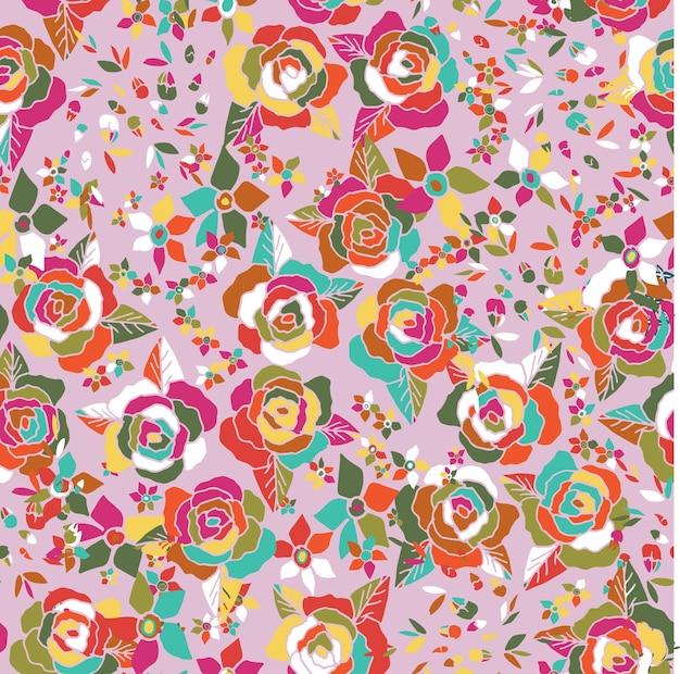 Vector Cute Seamless Pattern in Garden Flowers