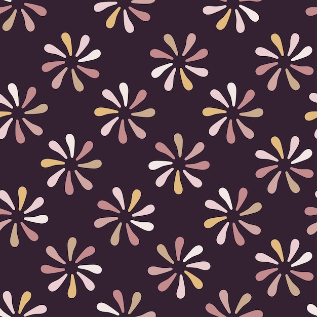 Vector cute seamless pattern with abstract flowers of petals on dark background