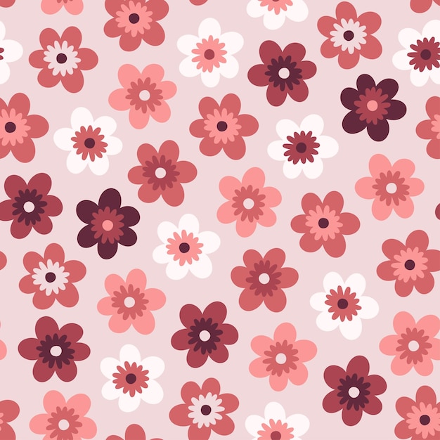 Vector cute seamless pattern with pink flowers and pastel colors