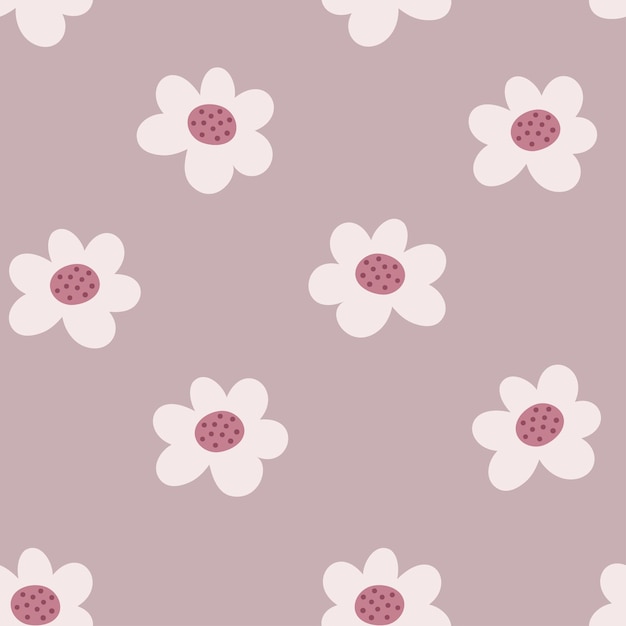 Vector cute seamless pattern with pink flowers and pastel colors