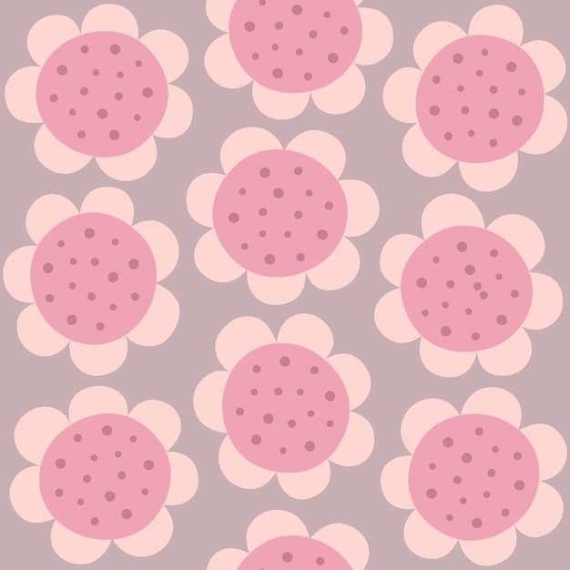 Vector cute seamless pattern with pink flowers and pastel colors