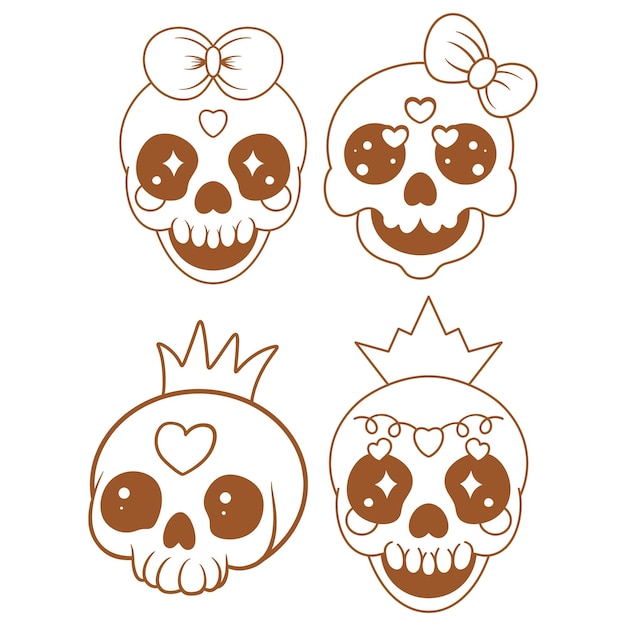 Vector vector cute skull line art