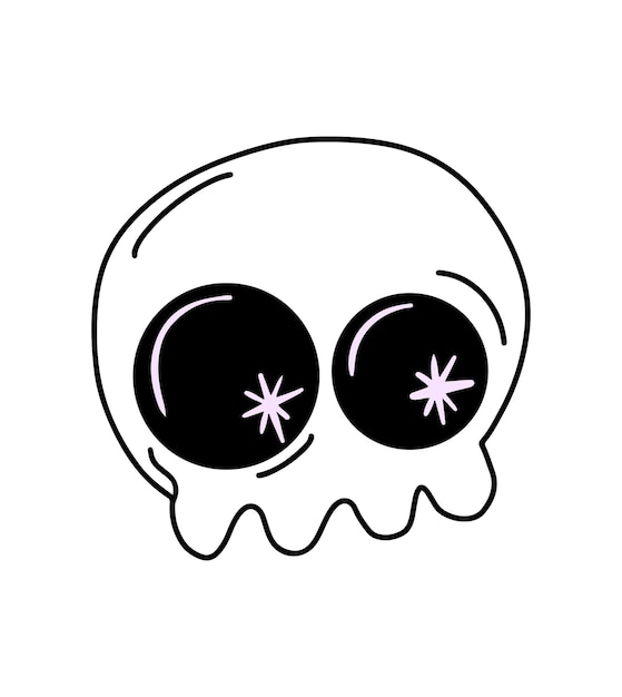 Векторный милый череп с иконой блеска Хэллоуина на белом фоне.