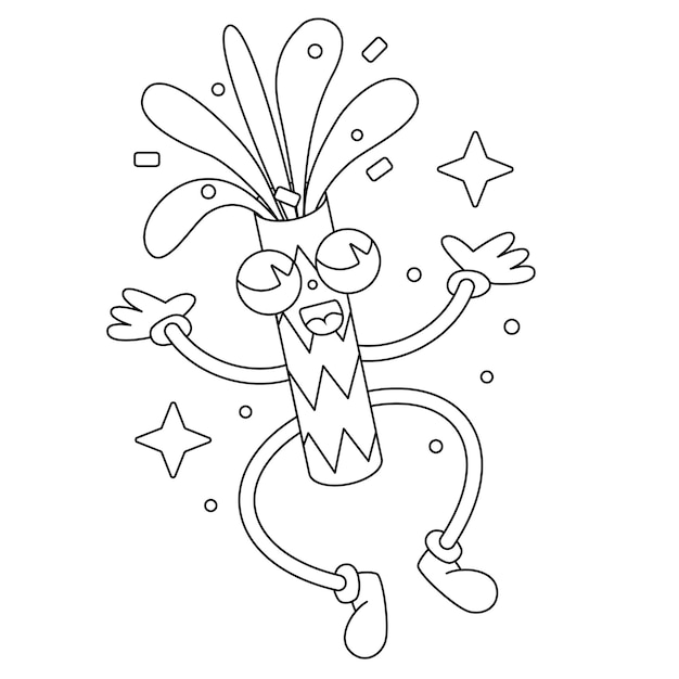 Vector cute slapstick with confetti coloring book cartoon isolated on white Coloring page Outline