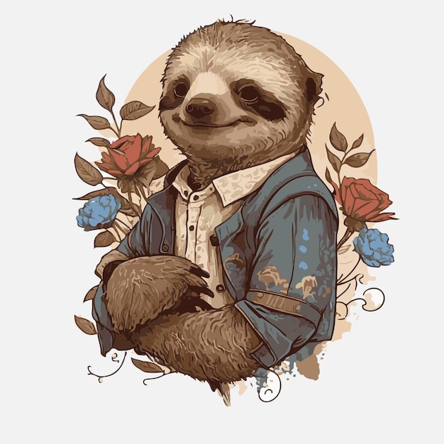 vector cute sloth hand drawn illustration