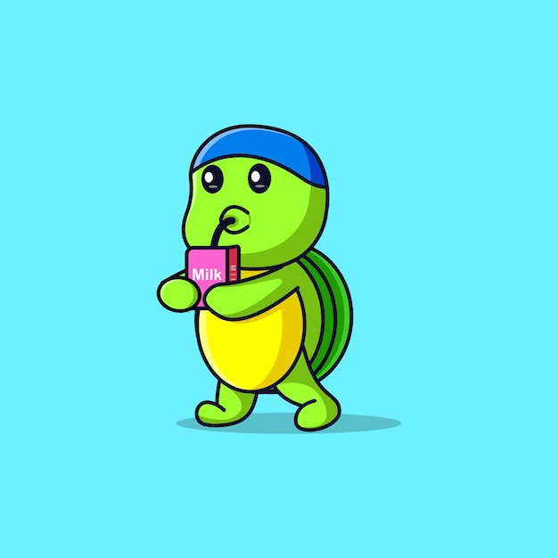 Vector vector cute turtles walk while enjoying a drink while on vacation to the beach or swimming area