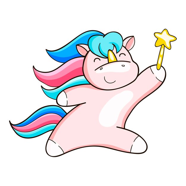 Vector cute unicorn character with star