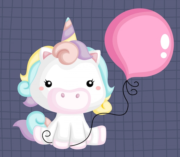 A vector of a cute unicorn holding a balloon