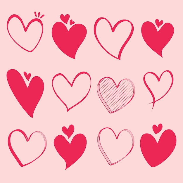 Vector cute valentine day elements doodle february 14 valentines day design elements collection for