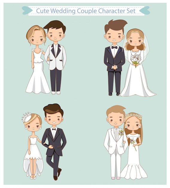 Vector of cute wedding couple character set