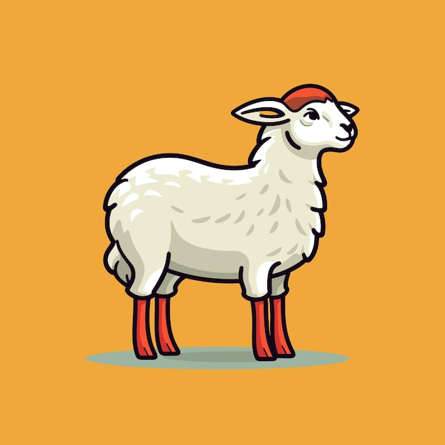 Vector of a cute white sheep wearing a vibrant red hat