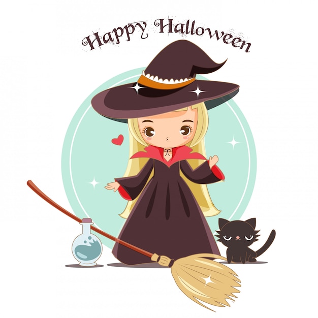 Vector of cute witch with halloween concept.